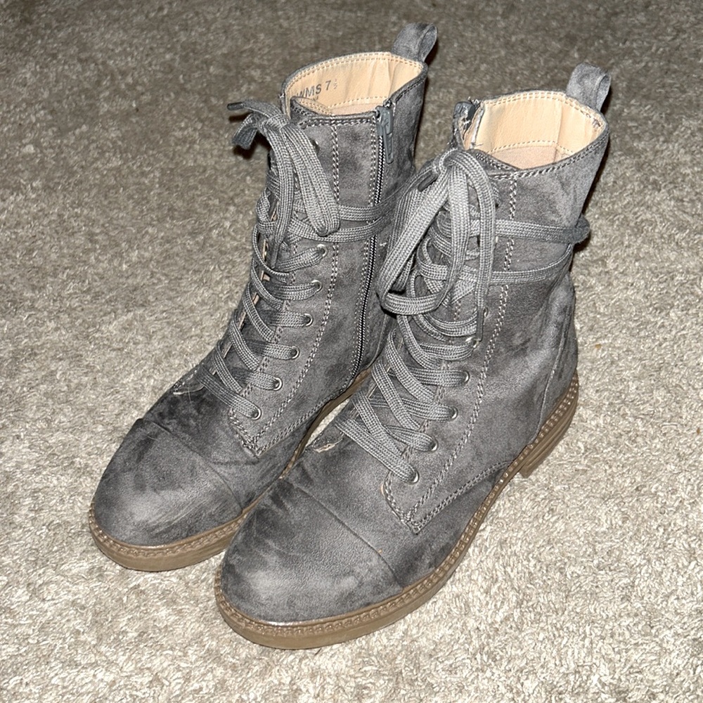 Gray suede combat boots